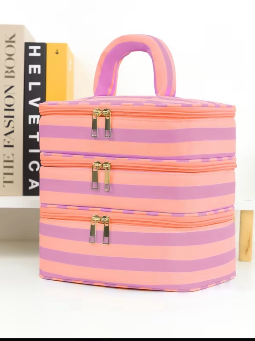 Striped Pink & Purple Travel Storage Case - Unbranded